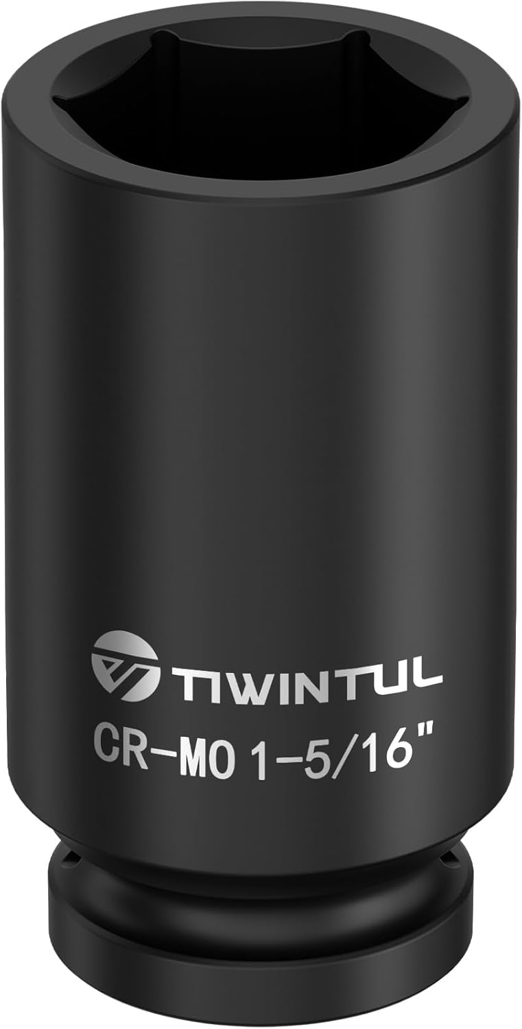 TIWINTUL مفتاح صدمة عميق بحجم 3/4 بوصة 1-5/16" ، تصميم 6 نقاط مضاد للتدوير ، معالجة حرارية CR-MO ، تشطيب فوسفات أسود ، مفتاح صمولة محور لإصلاح السيارات ، سهل الإزالة - Image 1